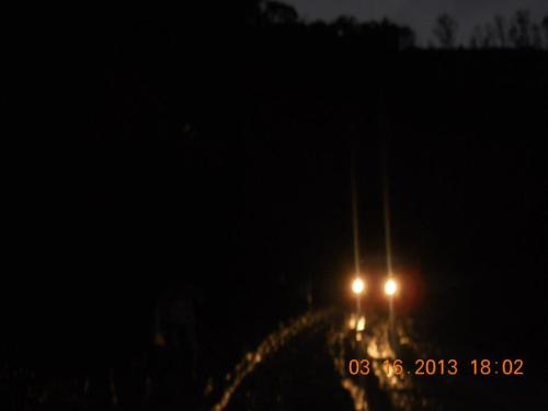 Our only light as we go up the Sierra Madre mountain